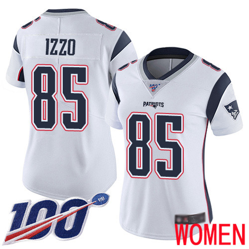 New England Patriots Football #85 Vapor Untouchable 100th Season Limited White Women Ryan Izzo Road NFL Jersey